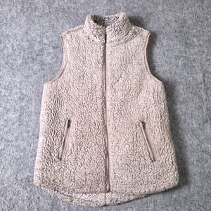 Thread & Supply Beige Sherpa Vest‎ Womens S Full Zip Pockets Sleeveless Casual